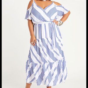 White and Blue off-shoulder dress